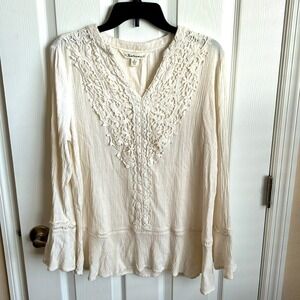 Tantrums Womens Top Medium Long Sleeve Cream Lace Detail Blouse
